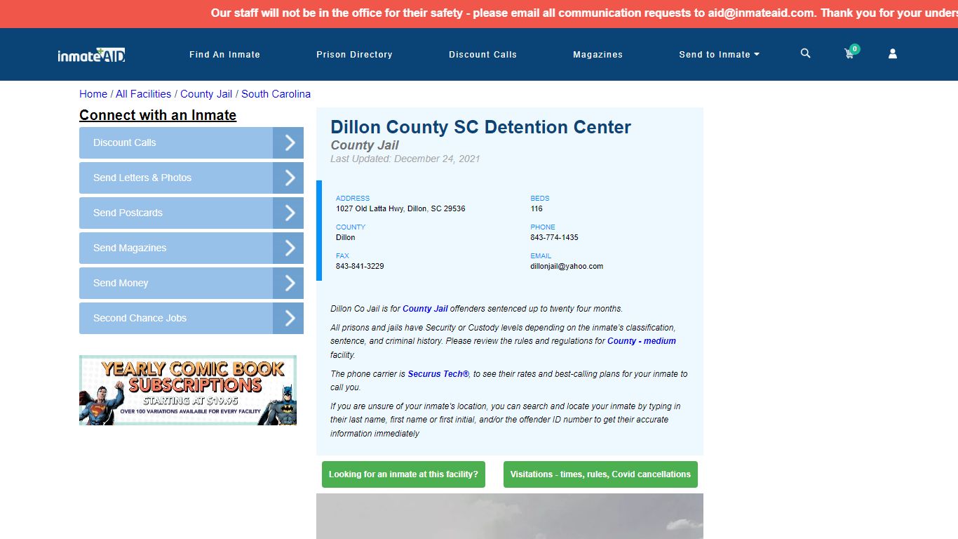 Dillon County SC Detention Center - Inmate Locator - Dillon, SC