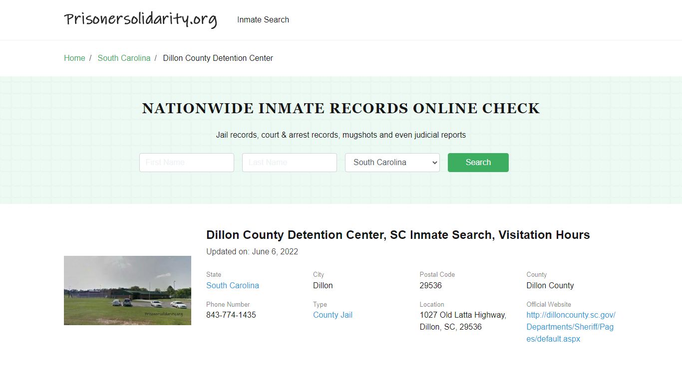 Dillon County Detention Center, SC Inmate Search, Visitation Hours