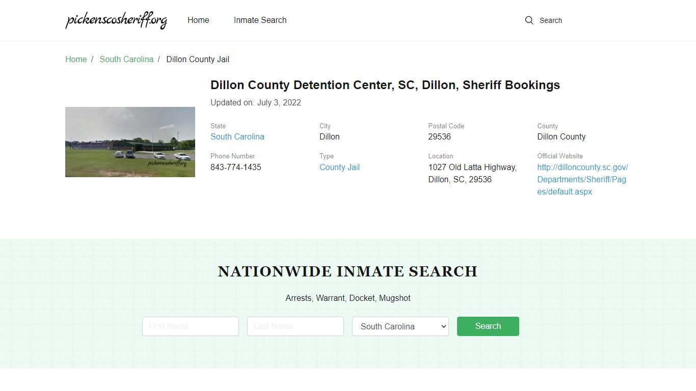 Dillon County Detention Center, SC, Dillon, Sheriff Bookings