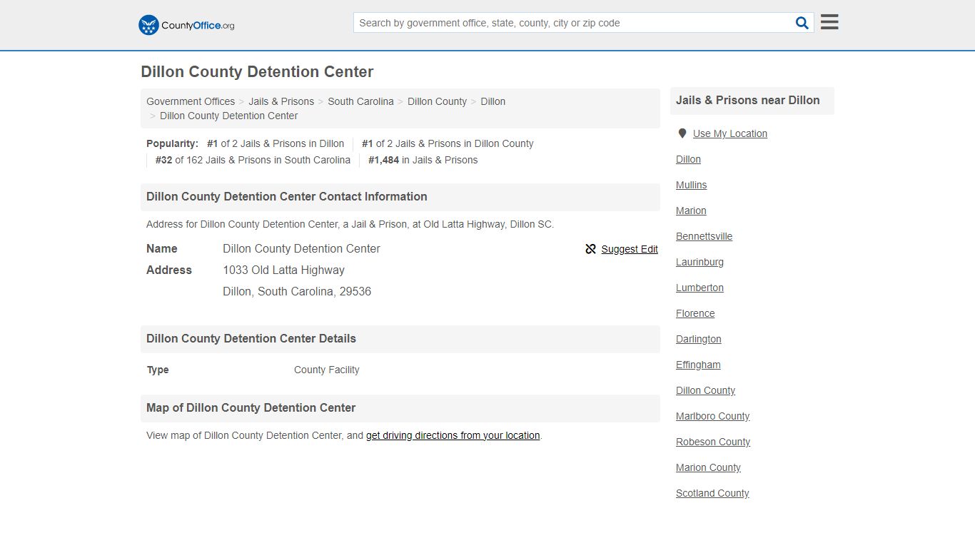 Dillon County Detention Center - Dillon, SC (Address) - County Office